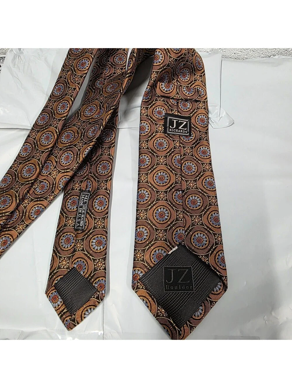 JZ Richards Cupper Brown Heavy Silk Neck Tie Handmade Woven 59x3.1/4 Medallion